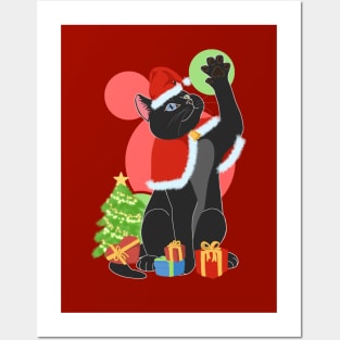 CHRISTMAS BLACK CAT Posters and Art